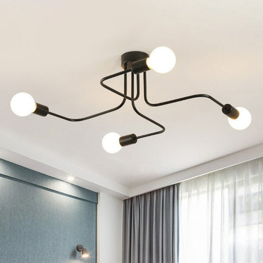 Sleek Industrial Metallic Semi Flush Ceiling Light For Living Room - Maze Mount Lighting