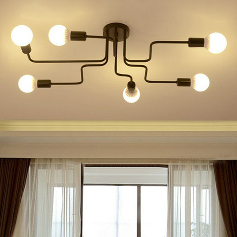 Sleek Industrial Metallic Semi Flush Ceiling Light For Living Room - Maze Mount Lighting