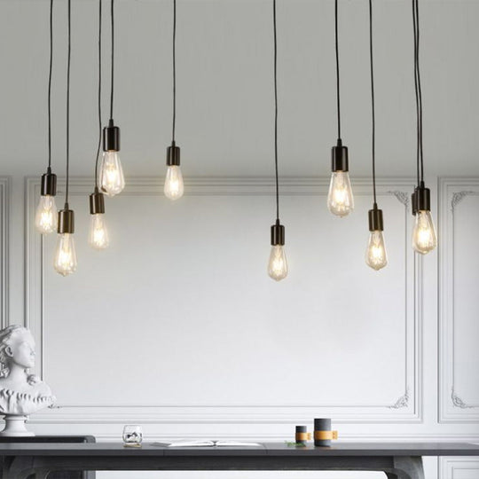 Industrial Metal Pendant Light with 10 Black Naked Bulb Heads - Perfect Garage Swag Hanging Lamp