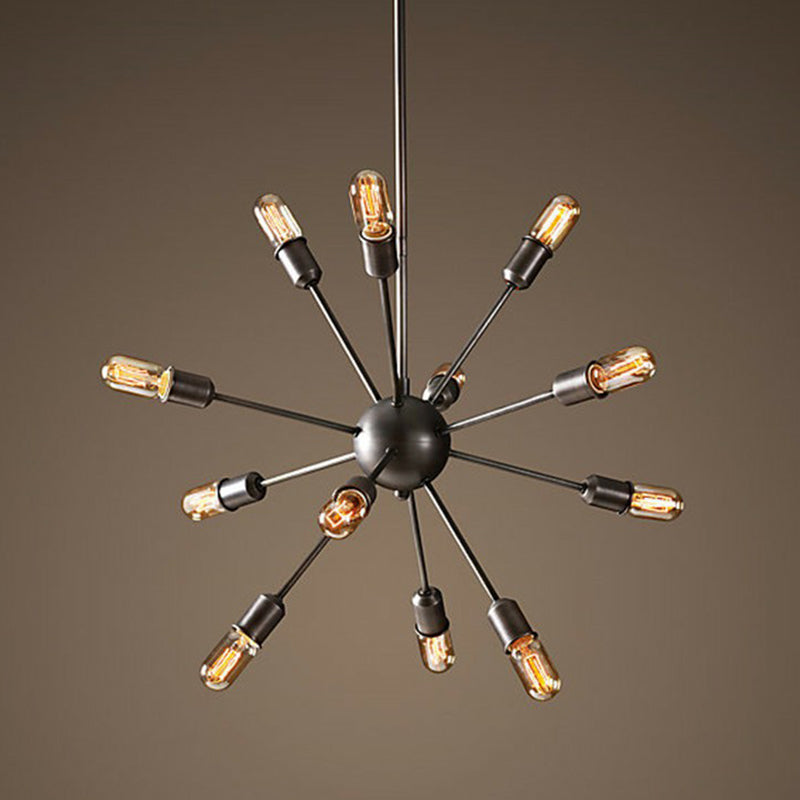 Black Metal Burst Pendant Ceiling Light - Loft Style Chandelier For Living Room 12 /