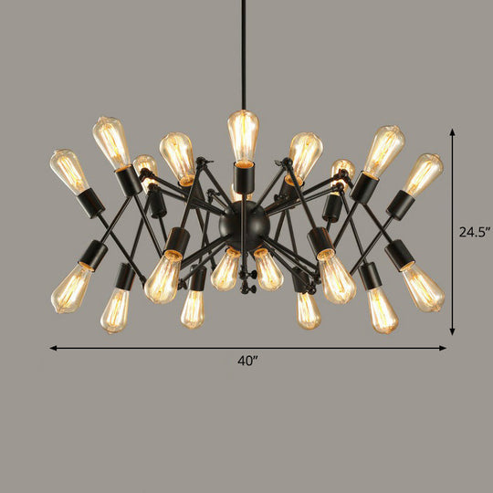 Rustic Black Spider Chandelier - 20 Lights Metallic Ceiling Suspension Lamp For Dining Room