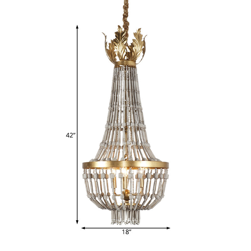 Traditional Gold Empire Style Hanging Chandelier Light Fixture With Wood Strand Details And 3 Lights