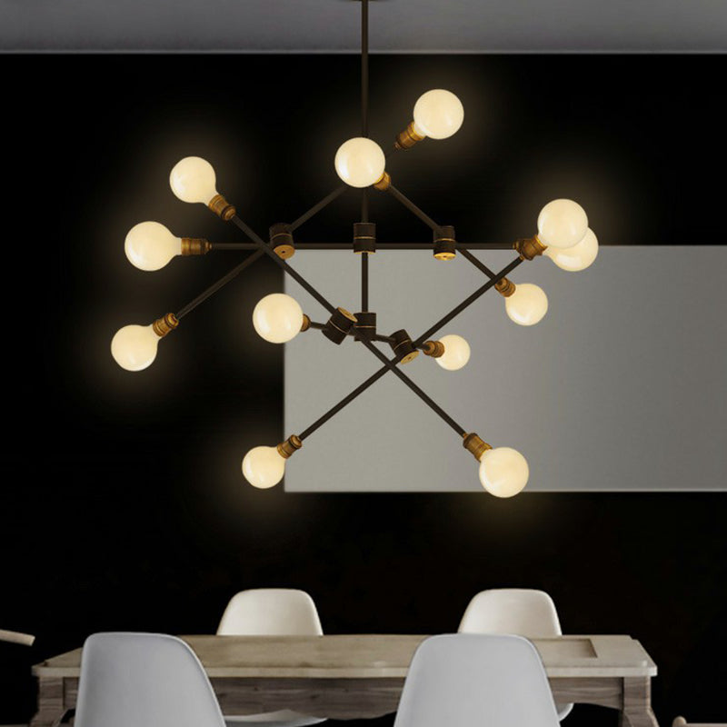 Rotatable Arm Black Iron Chandelier: Modern Industrial Hanging Light for Dining Room