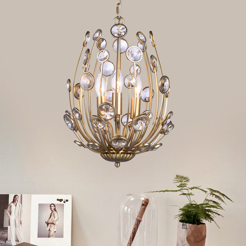 Rustic Crystal Ceiling Light - Flower Design 3 Lights Dining Room Chandelier With Champagne Arm