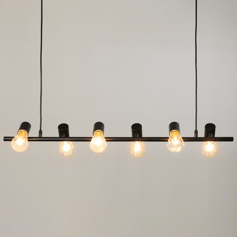 Black Linear Island Pendant Light With Exposed Bulb Design - Perfect For Restaurants And Lofts