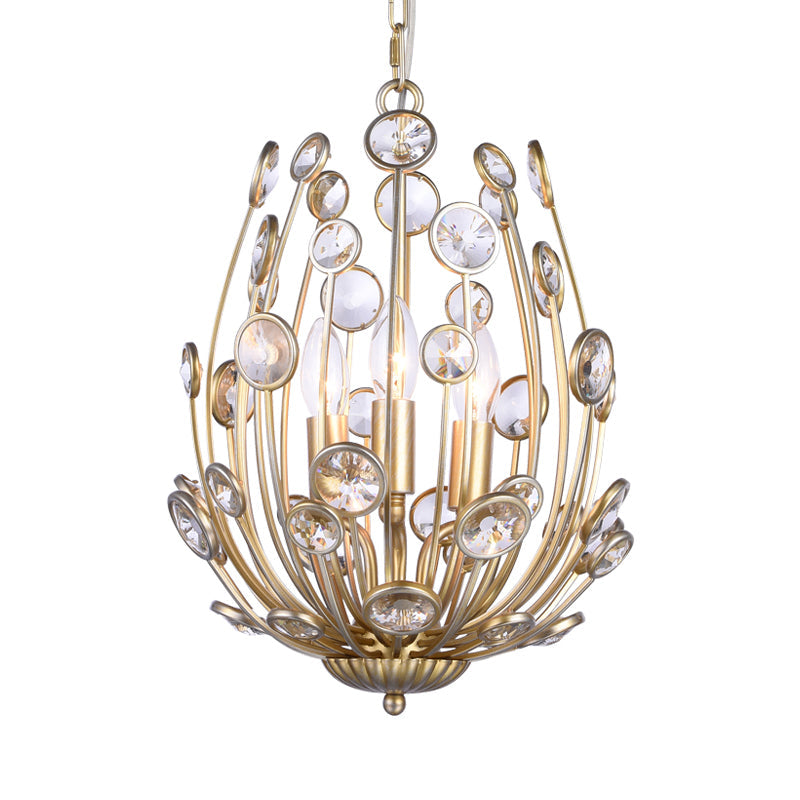 Rustic Crystal Ceiling Light - Flower Design 3 Lights Dining Room Chandelier With Champagne Arm