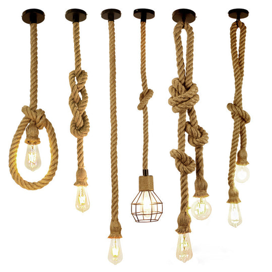 Rustic Brown Pendant Light With Downward Illumination And Rope Detail