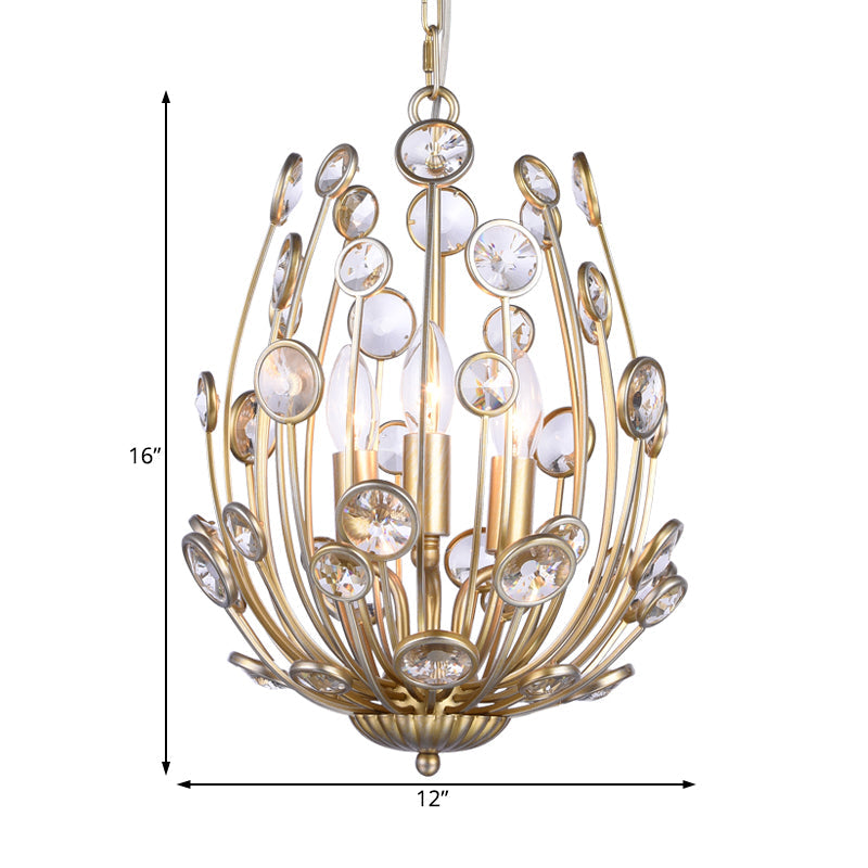 Rustic Crystal Ceiling Light - Flower Design 3 Lights Dining Room Chandelier With Champagne Arm