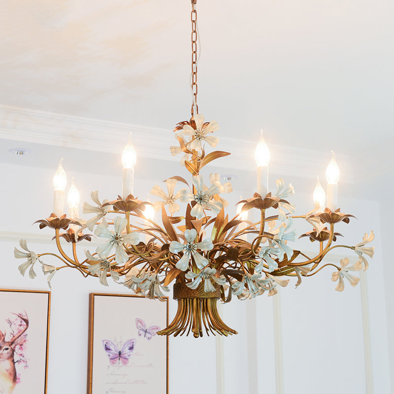 Traditional Brass Chandelier With 8 Lights - Elegant Metal Flower Hanging Fixture For Living Room