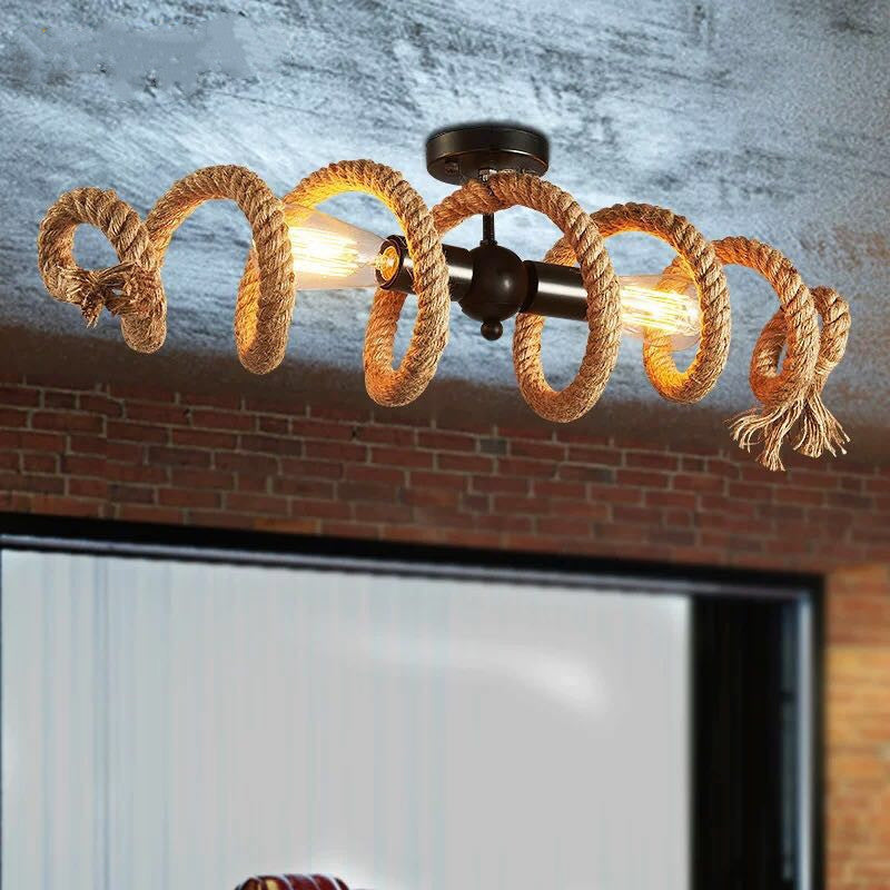 Industrial Brown Rope Spiral Ceiling Mount Light - Semi Flush For Dining Room Alternatively If Your