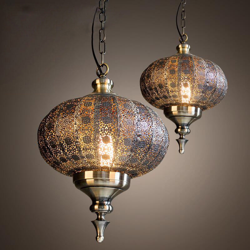 Antique Lantern Pendant Light With Metallic Bronze Finish - Ideal For Restaurants / Small A