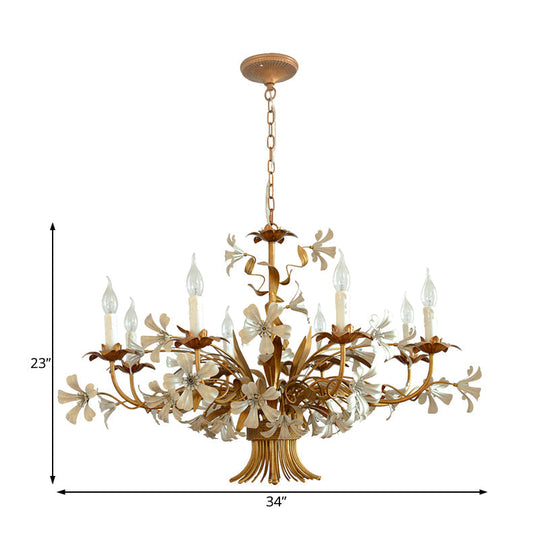 Traditional Brass Chandelier With 8 Lights - Elegant Metal Flower Hanging Fixture For Living Room