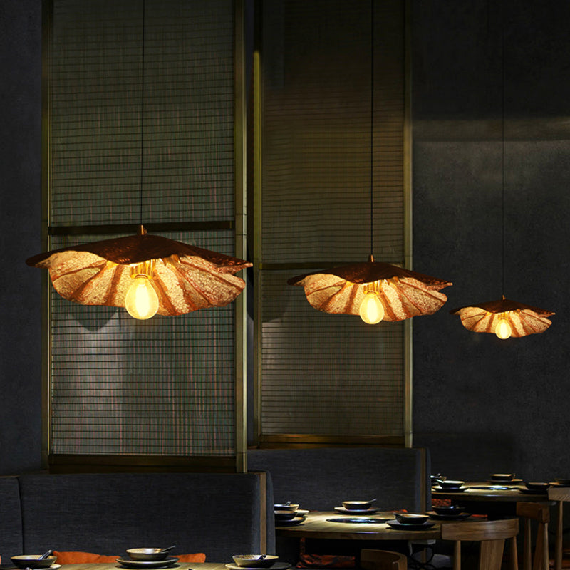 Brass Lotus Hanging Ceiling Light For Dining Room - 1 Metal Pendant Head