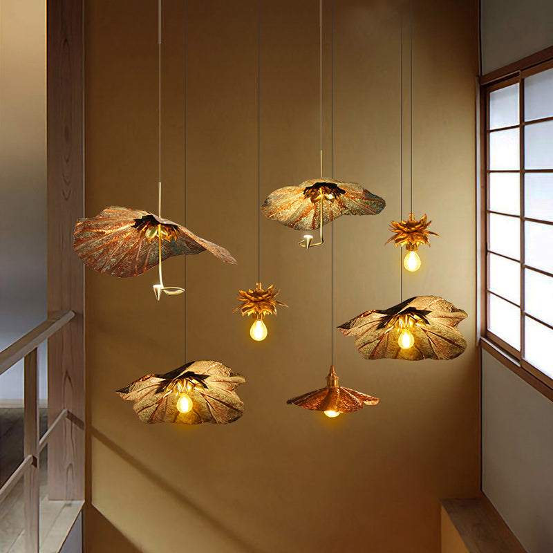 Brass Lotus Hanging Ceiling Light For Dining Room - 1 Metal Pendant Head