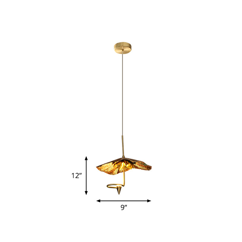 Brass Lotus Hanging Ceiling Light For Dining Room - 1 Metal Pendant Head