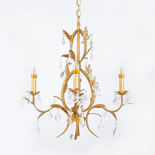 Swirled Gold Arm Chandelier Light - Traditional Design With 4 Lights Metal And Crystal Hanging