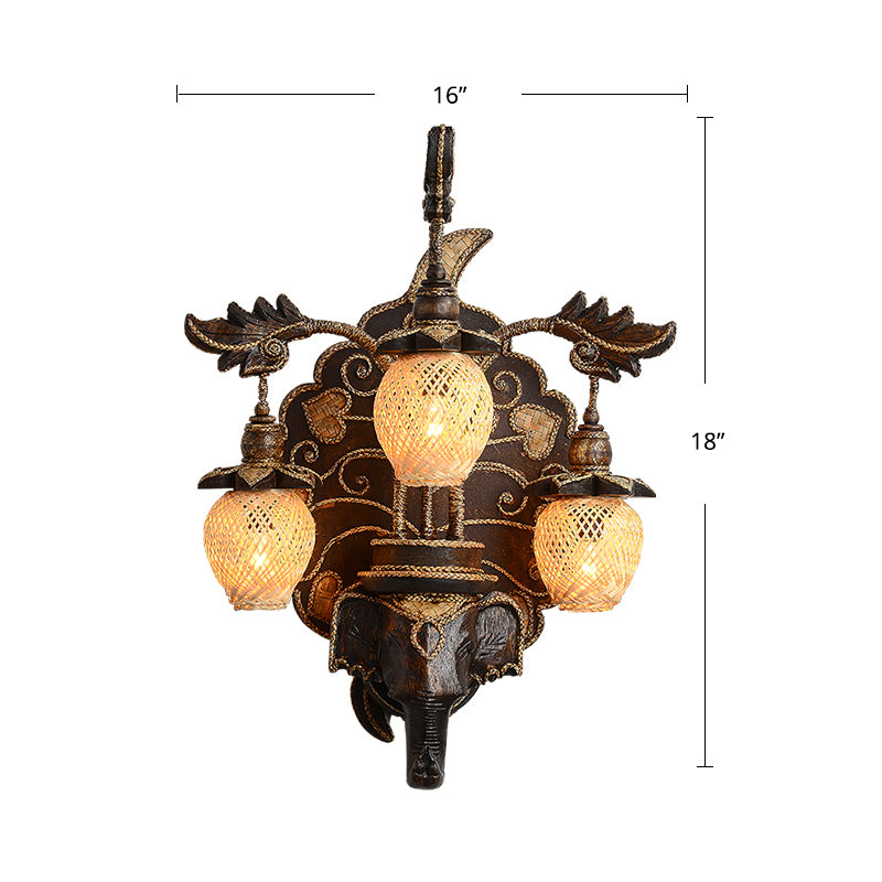 Country Stairway Wall Sconce With Melon Bamboo Shade In Brown - Lighting Fixture 3 /