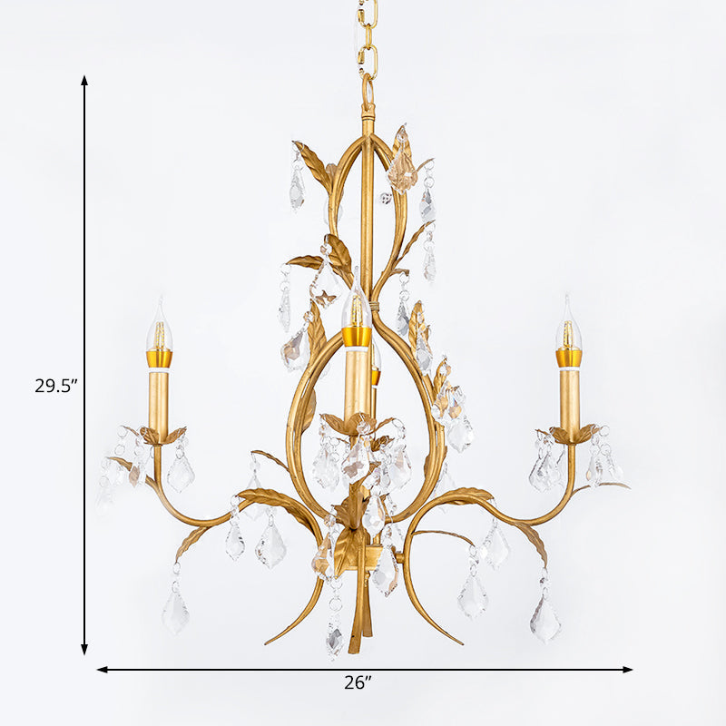 Swirled Gold Arm Chandelier Light - Traditional Design With 4 Lights Metal And Crystal Hanging