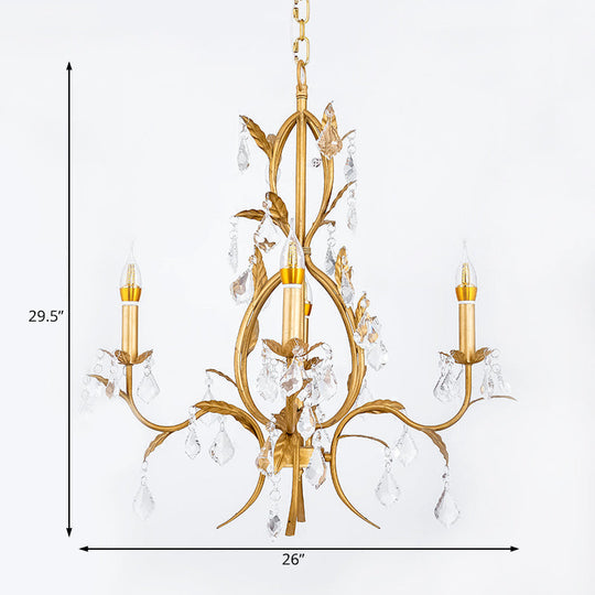 Swirled Gold Arm Chandelier Light - Traditional Design With 4 Lights Metal And Crystal Hanging