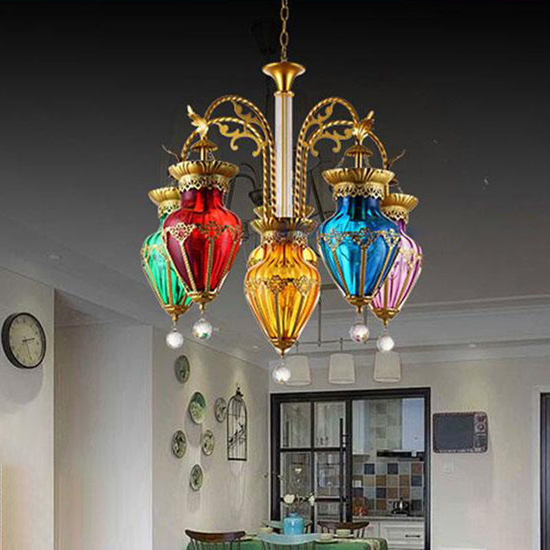 Turkish 6-Light Glass Droplet Chandelier In Gold - Vibrant Living Room Statement Piece