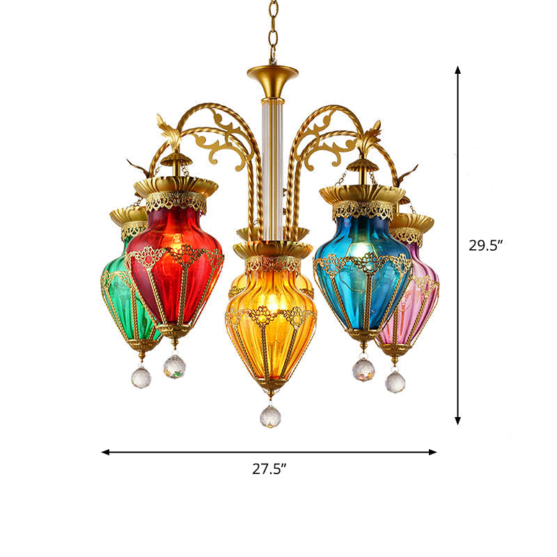 Turkish 6-Light Glass Droplet Chandelier In Gold - Vibrant Living Room Statement Piece