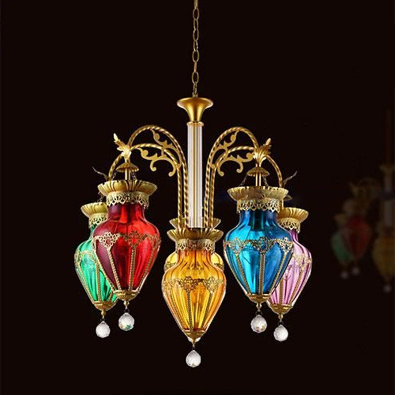 Turkish 6-Light Glass Droplet Chandelier In Gold - Vibrant Living Room Statement Piece