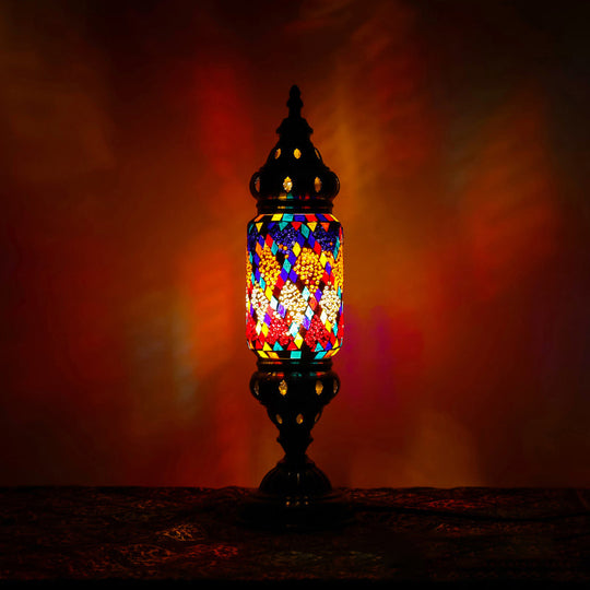 Mosaic Glass Night Light With Mediterranean Tubular Design - Nickel Finish For Bedroom