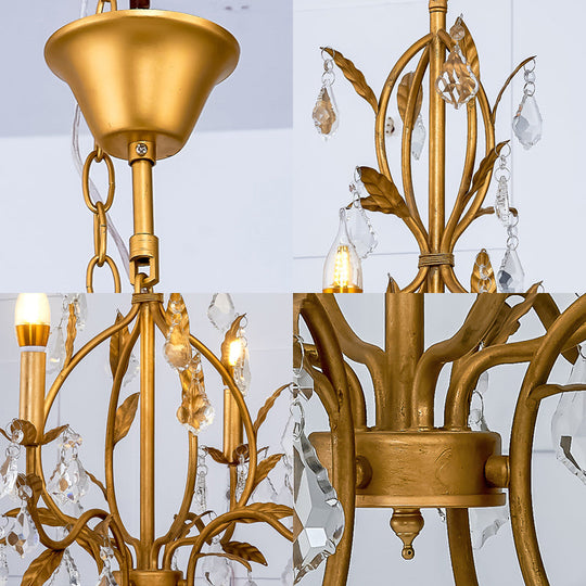 Swirled Gold Arm Chandelier Light - Traditional Design With 4 Lights Metal And Crystal Hanging