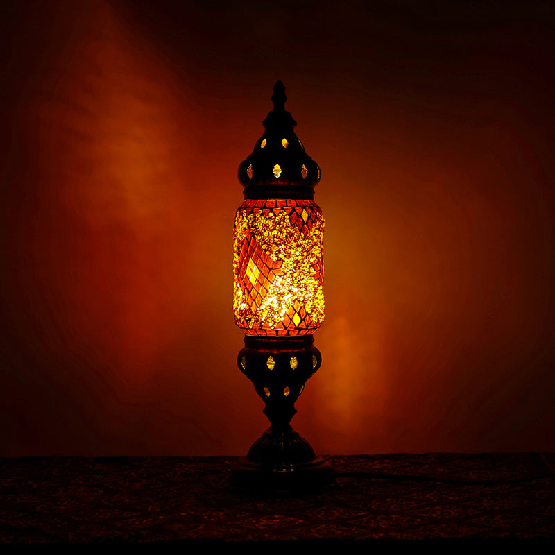 Mosaic Glass Night Light With Mediterranean Tubular Design - Nickel Finish For Bedroom