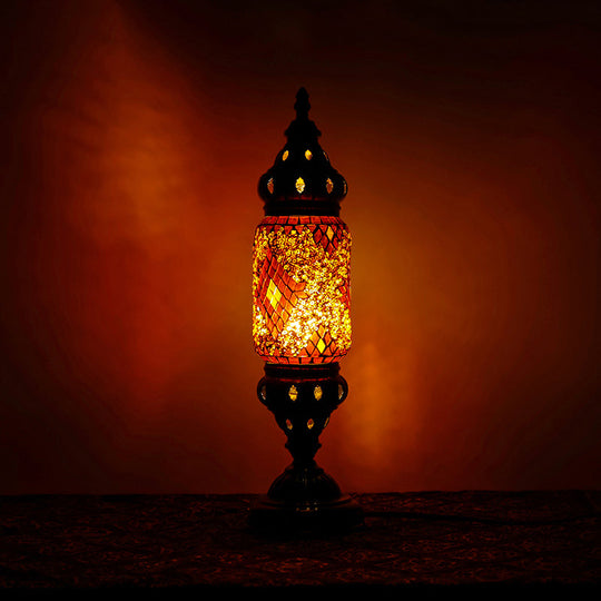 Mosaic Glass Night Light With Mediterranean Tubular Design - Nickel Finish For Bedroom