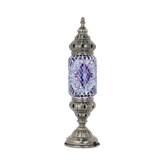 Mosaic Glass Night Light With Mediterranean Tubular Design - Nickel Finish For Bedroom / G