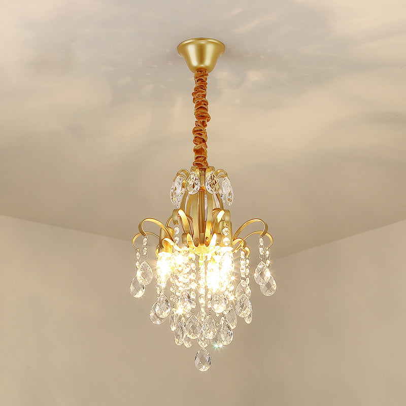 Rustic Crystal Teardrop Pendant Chandelier With Swirl Decor - Perfect For Dining Rooms