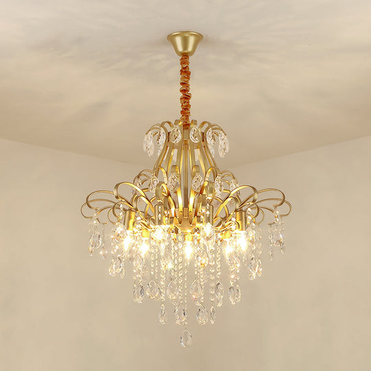 Rustic Crystal Teardrop Pendant Chandelier With Swirl Decor - Perfect For Dining Rooms