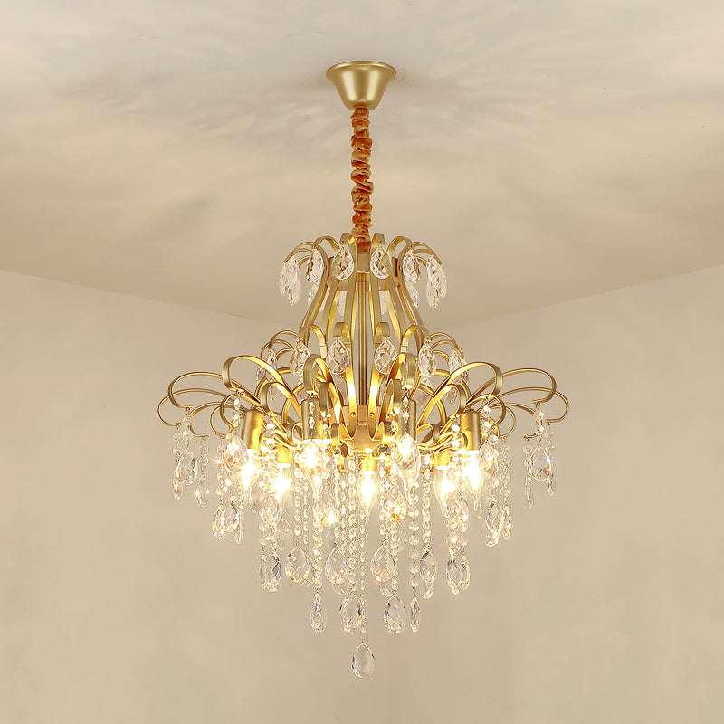 Rustic Crystal Teardrop Pendant Chandelier With Swirl Decor - Perfect For Dining Rooms Gold / Large