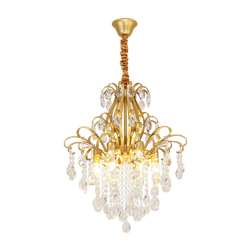 Rustic Crystal Teardrop Pendant Chandelier With Swirl Decor - Perfect For Dining Rooms