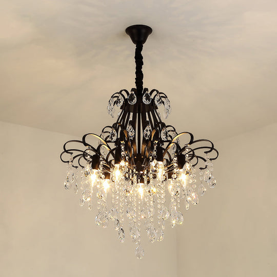 Rustic Crystal Teardrop Pendant Chandelier With Swirl Decor - Perfect For Dining Rooms