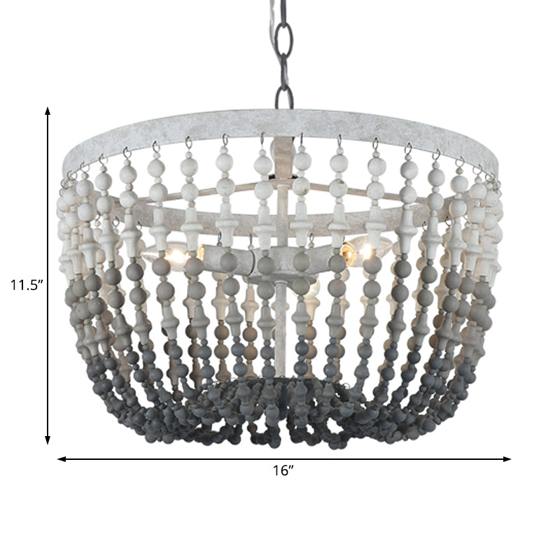 Rustic Wood Beaded Chandelier: Bedroom Hanging Light Fixture With 3 Lights In Black