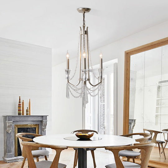 Rustic Nickel Candlestick Chandelier: Pendant Light With Crystal Detailing