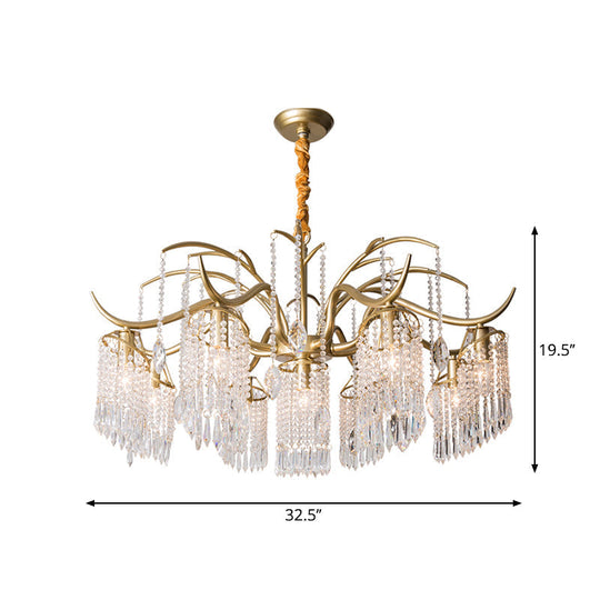 Antique Crystal Tassel Chandelier Lamp With Gold Finish - Elegant Bedroom Hanging Light Fixture