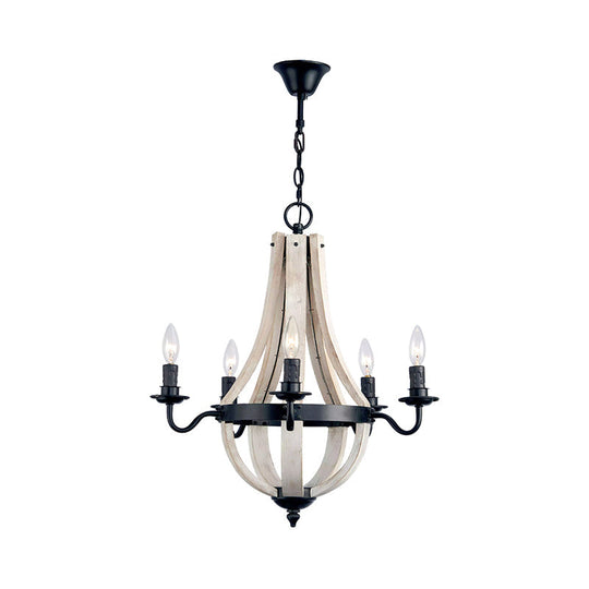 Traditional 5-Light Wood Empire Chandelier Lamp For Dining Room Ceiling