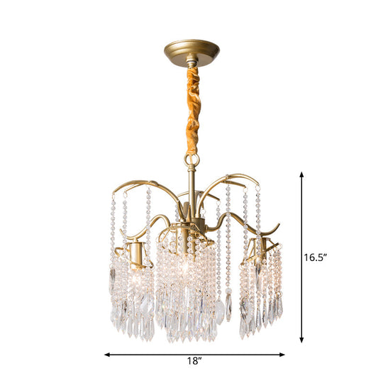 Antique Crystal Tassel Chandelier Lamp With Gold Finish - Elegant Bedroom Hanging Light Fixture