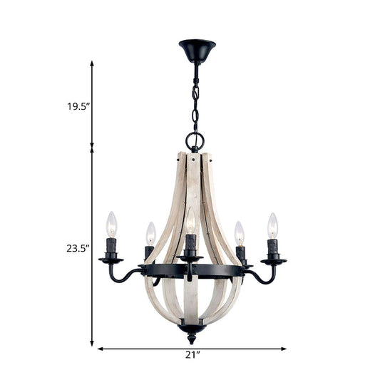 Traditional 5-Light Wood Empire Chandelier Lamp For Dining Room Ceiling