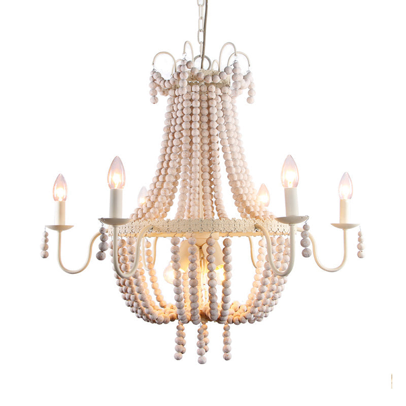 Rustic Empire Wood Strand Chandelier: White Pendant Ceiling Light With 9 Lights For Dining Room