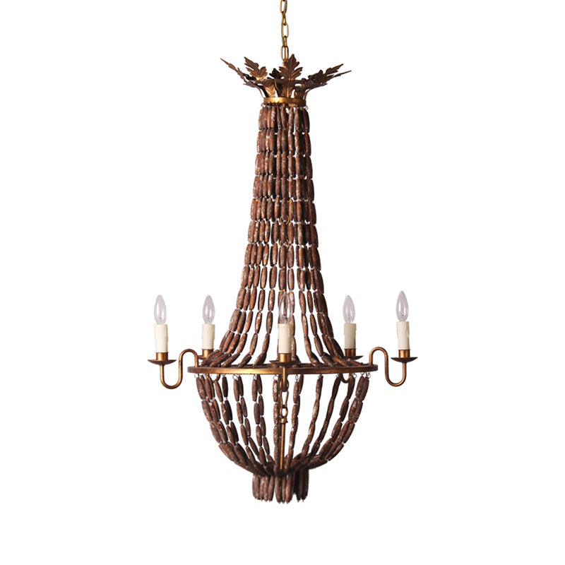 Empire Vintage Wood Chandelier Lighting - 5-Light Red Brown Pendant For Living Room