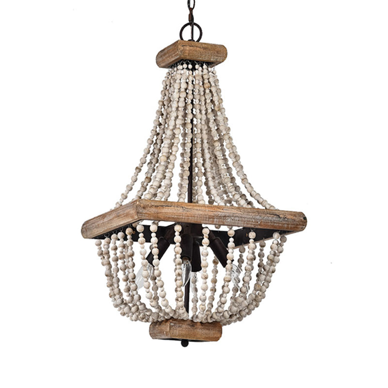 Traditional Wooden Empire Shape Chandelier With 4 Lights - Dark Wood Hanging Lamp