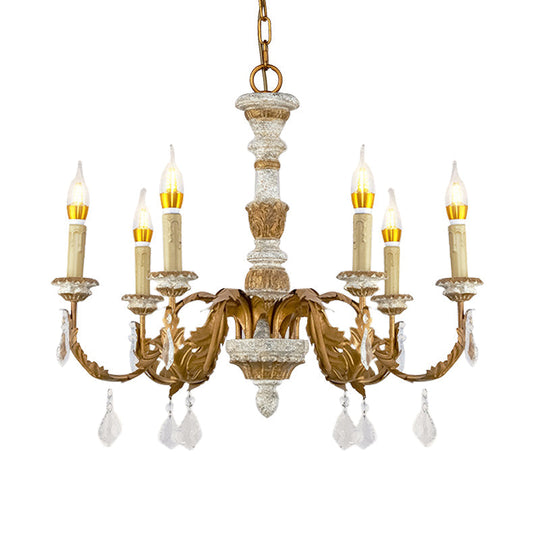 Gold Crystal Chandelier - Traditional 6-Light Hanging Fixture For Living Room