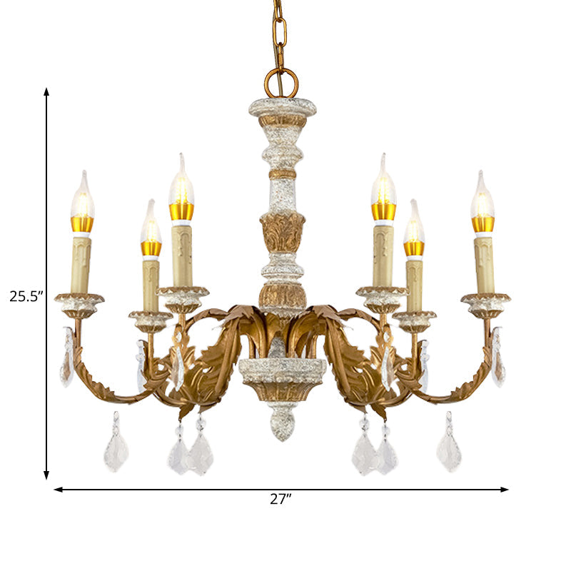 Gold Crystal Chandelier - Traditional 6-Light Hanging Fixture For Living Room