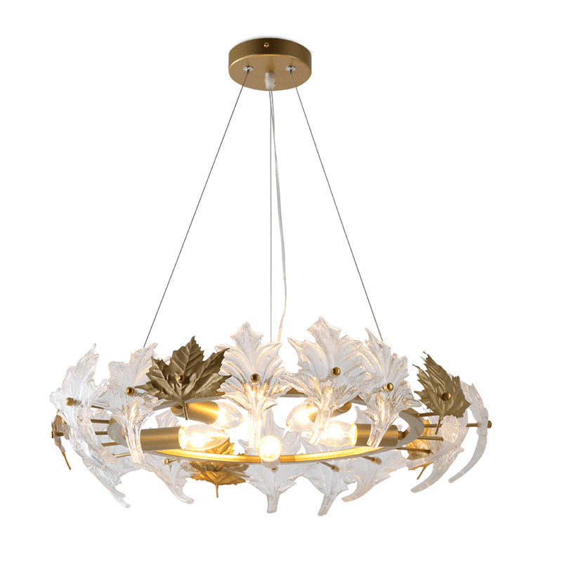 Maple Crystal 5-Light Chandelier: Elegant Gold Ring Colonial Fixture For Living Room