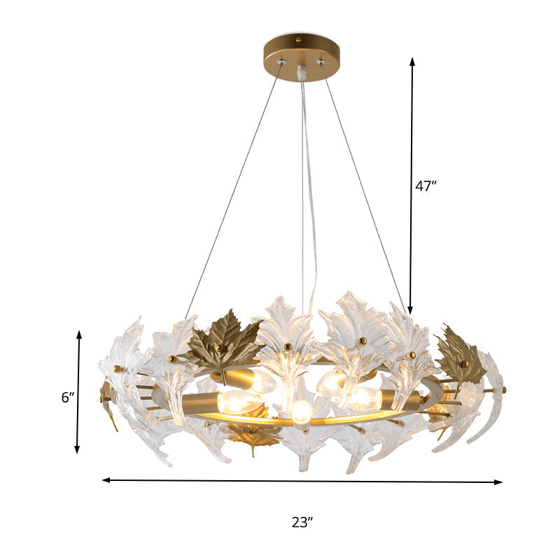 Maple Crystal 5-Light Chandelier: Elegant Gold Ring Colonial Fixture For Living Room