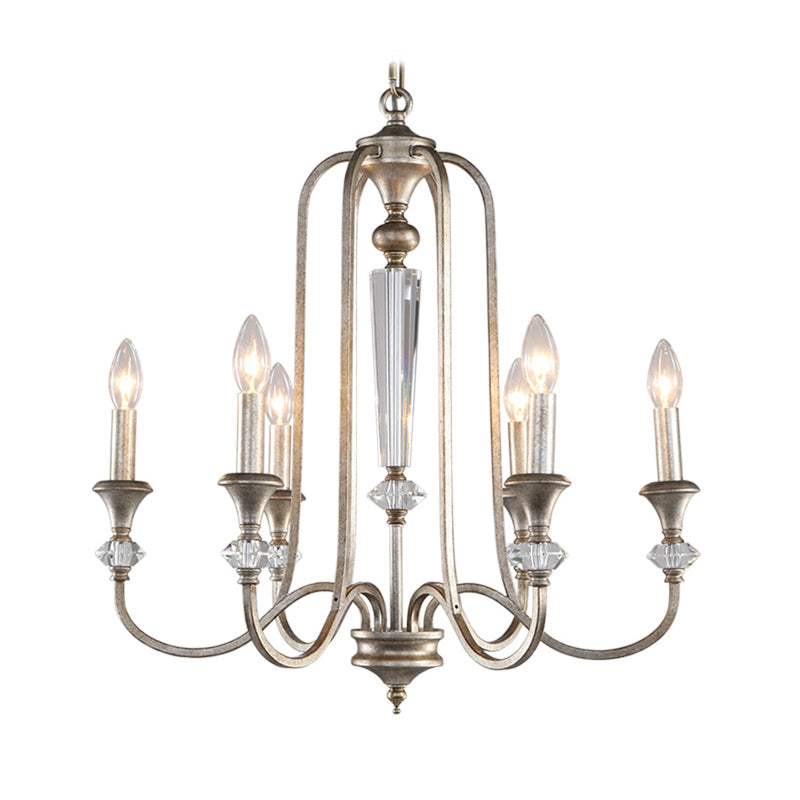 Rustic Metal Chandelier: 6-Light Candle Pendant With Aged Silver Finish - Ideal For Living Room